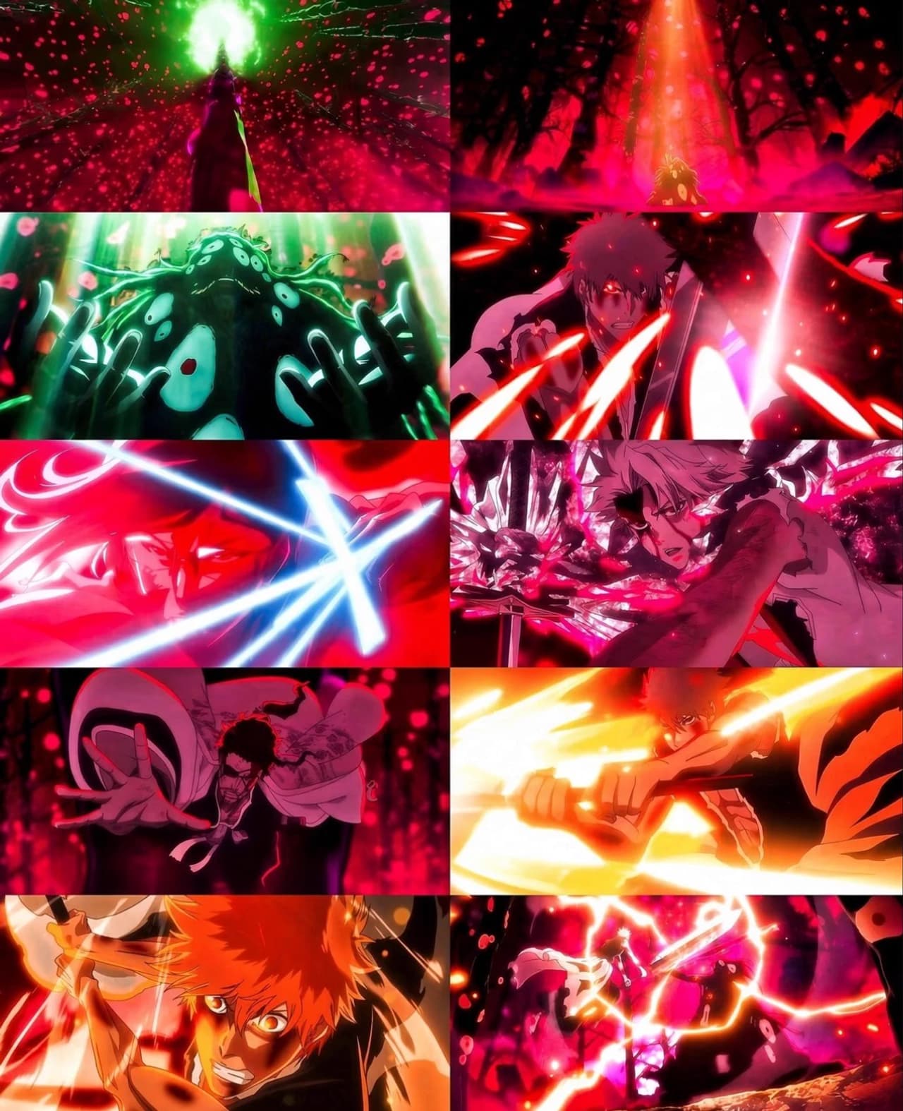 Escenas de acción del tráiler final de Bleach: Thousand-Year Blood War con varios personajes luchando.