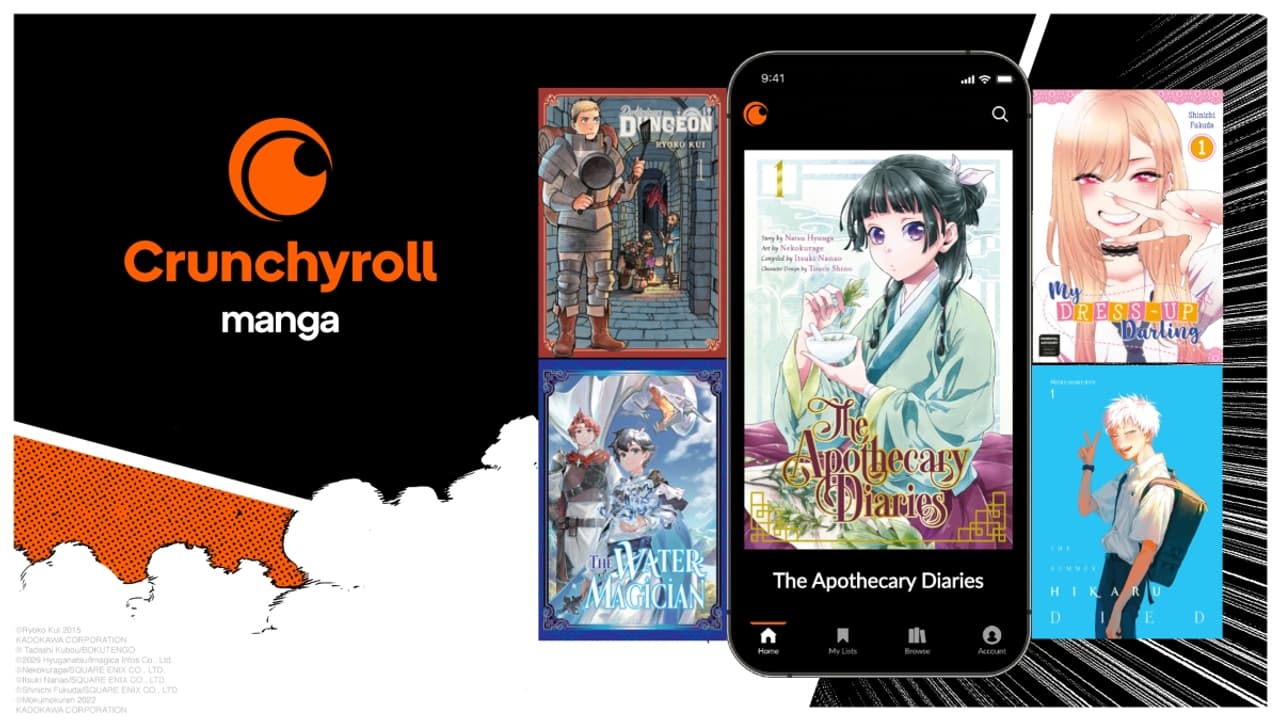 Pantalla de la aplicación de Crunchyroll Manga con varias portadas de mangas.