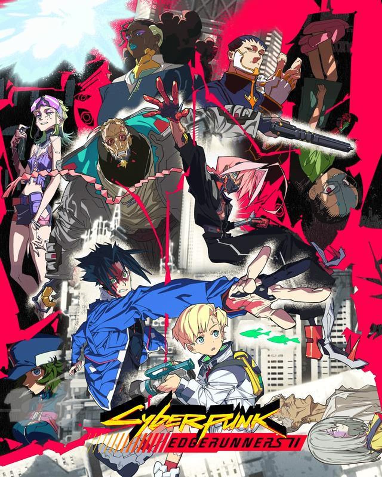 Varios personajes del anime en un fondo colorido y dinámico.